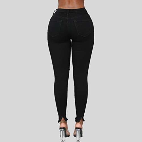 נשים ריצה מכנסיים קרע ארוך רגיל גודל מוצק מכנסיים צבע בתוספת ג 'ינס דק חור ג' ינס נשים נשים מקרית