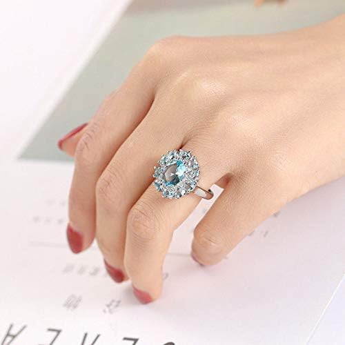 תכסיס פיילין מדהים פרח טיטאניק אוקיינוס כחול טופז אבני חן כסף אישה טבעת גודל 6-10 חדש