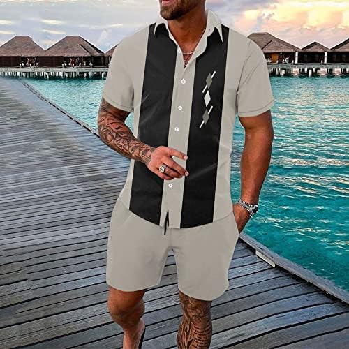 קיץ גברים חולצות גברים של האביב/קיץ פנאי ספורט הוואי חוף סגנון תפרים פס הדפסת קצר רזה חליפה