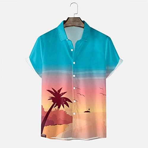 חולצת חידוש לגברים, שרוול קצר מודפס כפתור מזדמן, חולצת דש חוף חול חולצה קל משקל