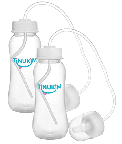 טינוקים יפיד 9 אונקיה האכלה עצמית בקבוק תינוק עם צינור-מערכת הנקה נגד קוליק ללא ידיים, ורוד-2-מארז
