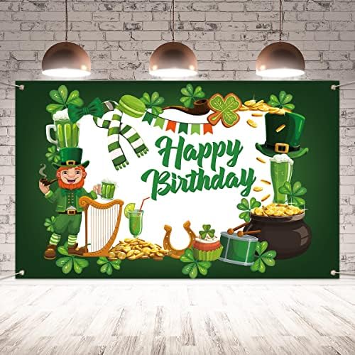 יום הולדת סנט פטריקס קישוט יום הולדת סנט פטריק רקע למסיבת יום הולדת אירית שמרוק ארבע תלתן עלים מזל אספקת מסיבת יום הולדת אחת