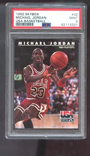 1992-93 Skybox 42 מייקל ג'ורדן NBA פלייאוף ארהב PSA 9 כרטיס כדורסל מדורג NBA 92-93 1992-1993 אולימפיאדה שיקגו בולס